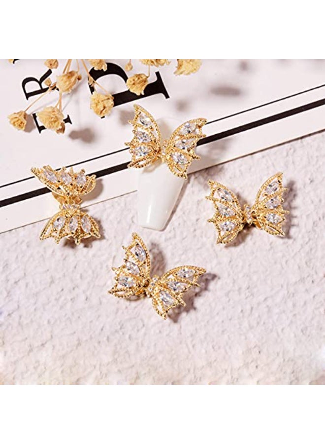 Tinsow 4 Pcs Nail Diamond Metal Nail Art Butterfly Jewelry Crystal Strass Moving Wings Butterfly Nail Diamond Stones Wedding Charms Accessories Gold - Image 4