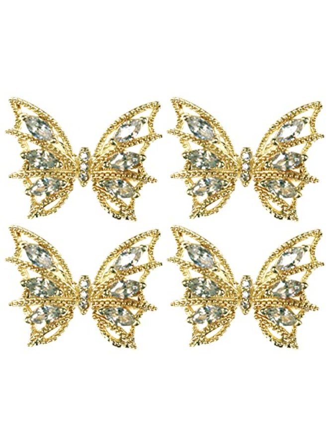 Tinsow 4 Pcs Nail Diamond Metal Nail Art Butterfly Jewelry Crystal Strass Moving Wings Butterfly Nail Diamond Stones Wedding Charms Accessories Gold - Image 1
