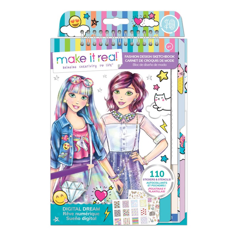 Make It Real Fashion Design Sketchbook for Girls Digital Dream Kit with 110 Stickers Stencils Design Guide Emoji Food Inspired Fashion Creative Gift Kids Ages 6 Develops RealWorld Skills - Image 3