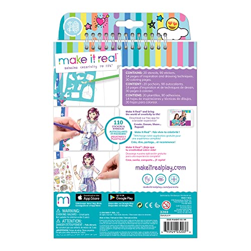 Make It Real Fashion Design Sketchbook for Girls Digital Dream Kit with 110 Stickers Stencils Design Guide Emoji Food Inspired Fashion Creative Gift Kids Ages 6 Develops RealWorld Skills - Image 5
