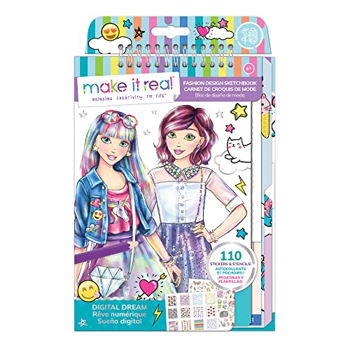 Make It Real Fashion Design Sketchbook for Girls Digital Dream Kit with 110 Stickers Stencils Design Guide Emoji Food Inspired Fashion Creative Gift Kids Ages 6 Develops RealWorld Skills - Image 1