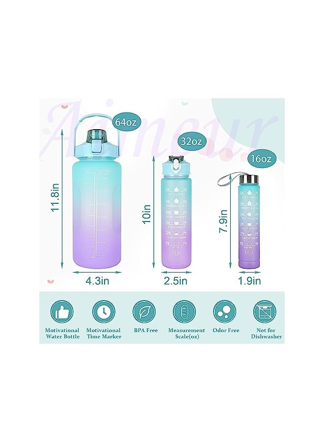 Zaboon Bottles Set Of 3 2000Ml+900Ml+500Ml Bpa Free Motivational Sports Water Bottle With Straw Time Capacity Marker Large Gym Cycling Water Bottle Cup Jug For Kids School Fitness - Image 2