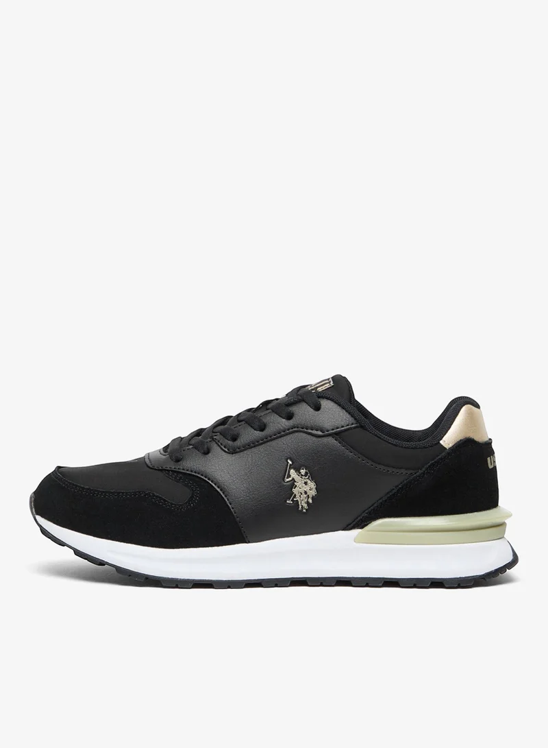 U.S. Polo Assn. Women's Black Low-Top Sneakers with Gold Heel Accent - Casual Lace-Up Design with Comfort Cushioned Sole for Everyday Style