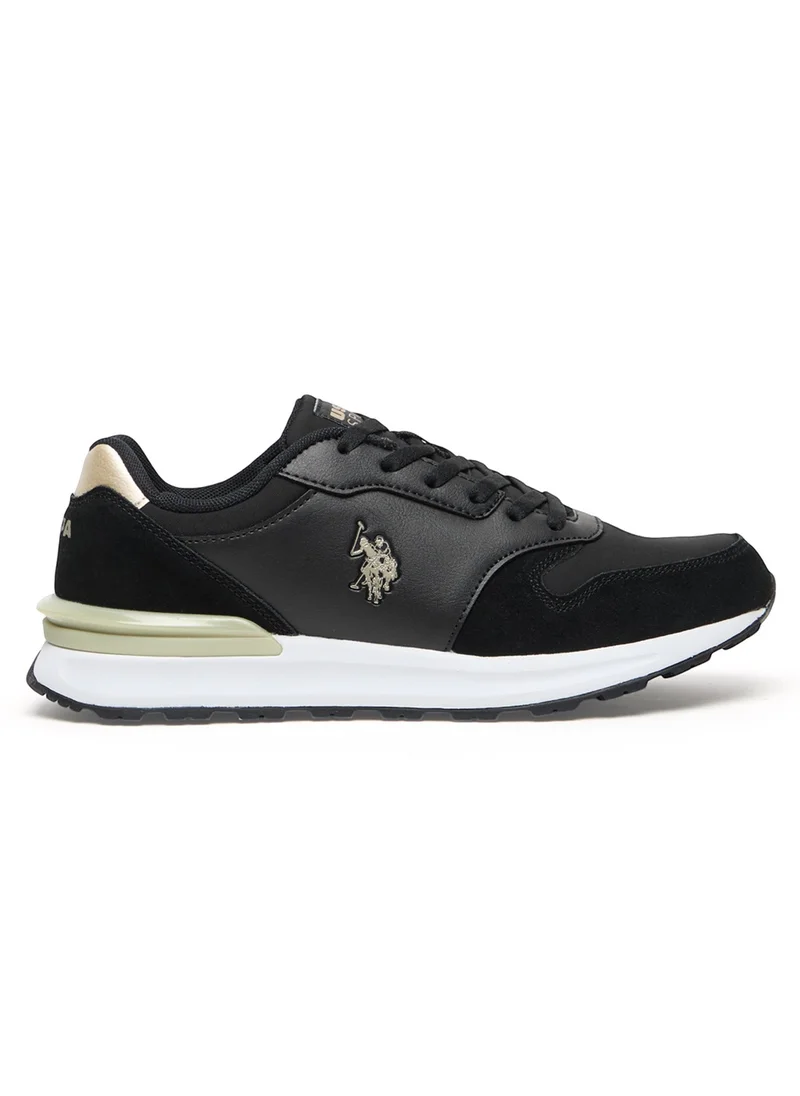 U.S. Polo Assn. Women's Black Low-Top Sneakers with Gold Heel Accent - Casual Lace-Up Design with Comfort Cushioned Sole for Everyday Style