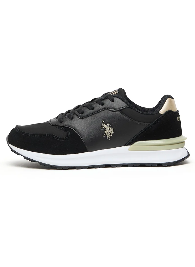 U.S. Polo Assn. Women's Black Low-Top Sneakers with Gold Heel Accent - Casual Lace-Up Design with Comfort Cushioned Sole for Everyday Style