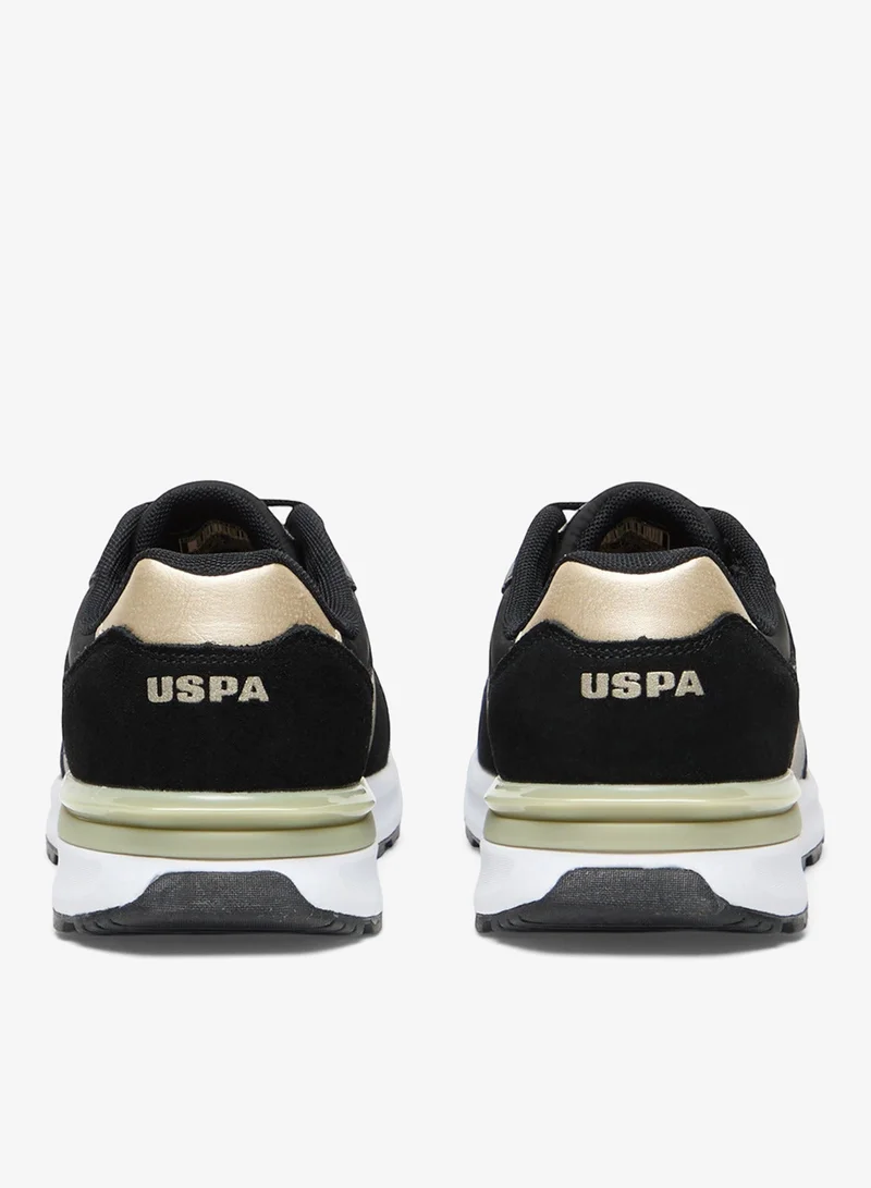 U.S. Polo Assn. Black/Gold Women's Black Low-Top Sneakers with Gold Heel Accent - Casual Lace-Up Design Shoes with Comfort Cushioned Sole for Everyday Style for Women | Best Price UAE