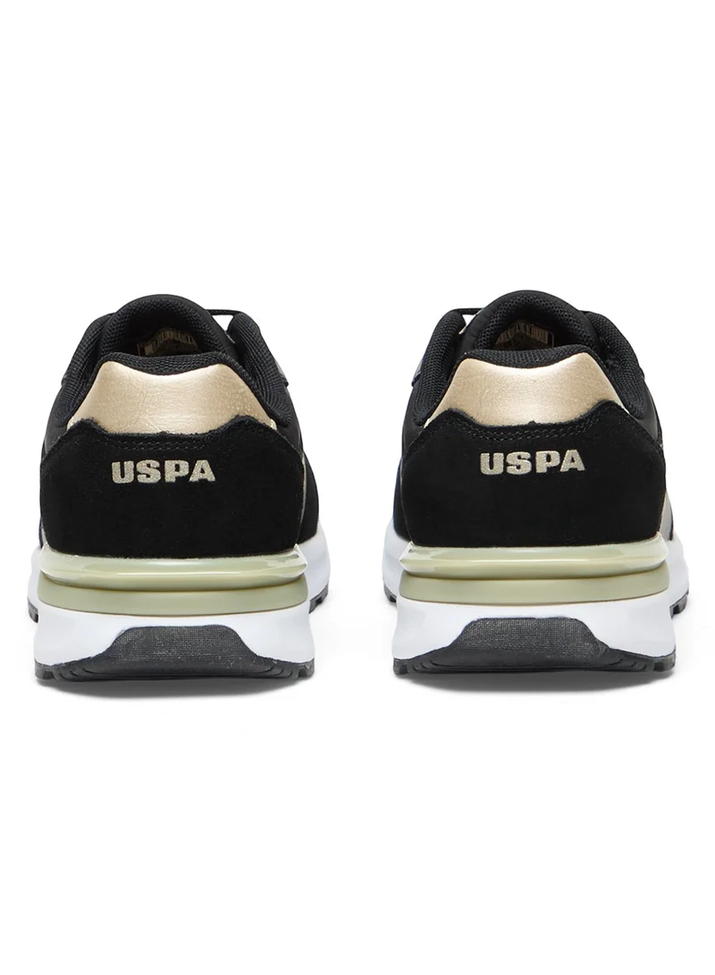 U.S. Polo Assn. Black/Gold Women's Black Low-Top Sneakers with Gold Heel Accent - Casual Lace-Up Design Shoes with Comfort Cushioned Sole for Everyday Style for Women | Best Price UAE