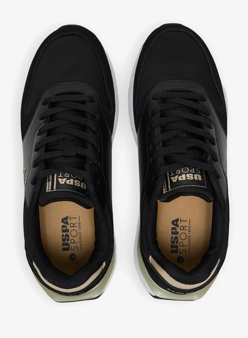 U.S. Polo Assn. Black/Gold Women's Black Low-Top Sneakers with Gold Heel Accent - Casual Lace-Up Design Shoes with Comfort Cushioned Sole for Everyday Style for Women | Best Price UAE