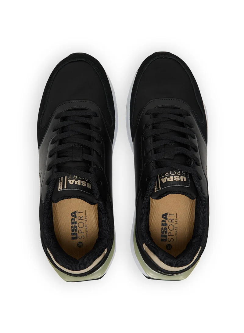 U.S. Polo Assn. Black/Gold Women's Black Low-Top Sneakers with Gold Heel Accent - Casual Lace-Up Design Shoes with Comfort Cushioned Sole for Everyday Style for Women | Best Price UAE