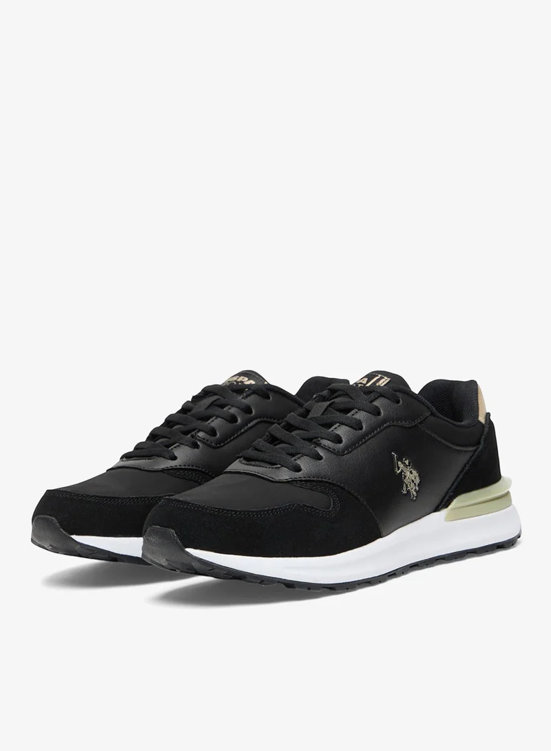 U.S. Polo Assn. Black/Gold Women's Black Low-Top Sneakers with Gold Heel Accent - Casual Lace-Up Design Shoes with Comfort Cushioned Sole for Everyday Style for Women | Best Price UAE
