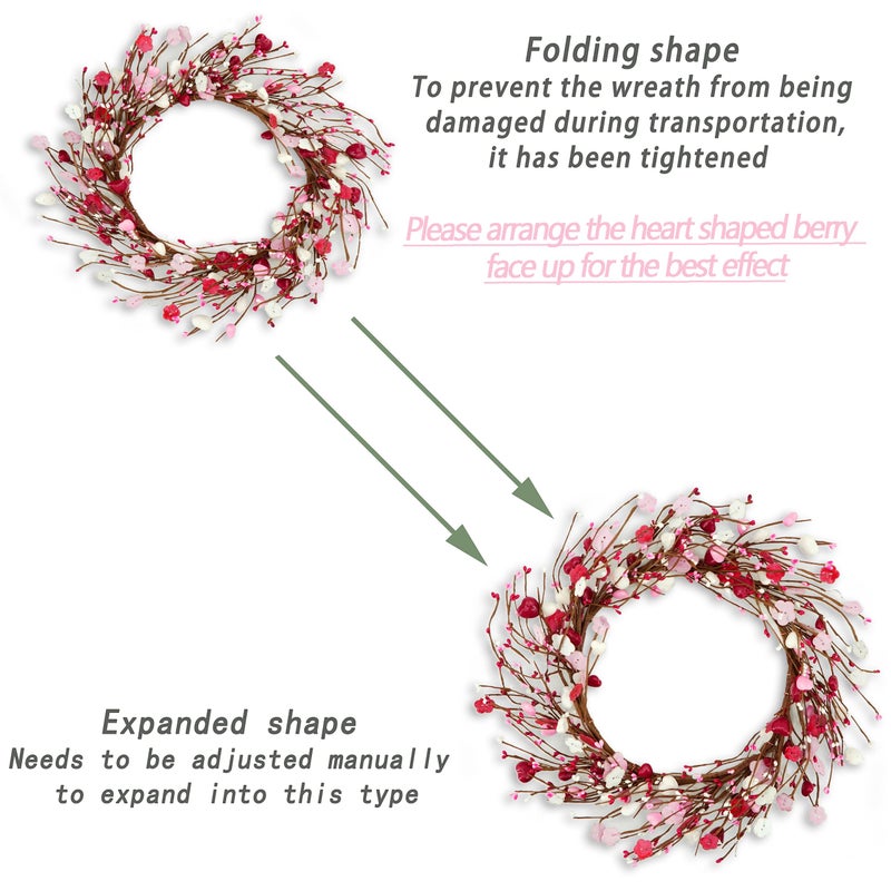 WreathDream Valentine's Day Wreath for Front Door Heart Shaped Berry Wreath with Wooden Floret,Berry for Front Door Indoor Outdoor Wedding Anniversary Party Home Wall Window Festival Decoration - Image 5