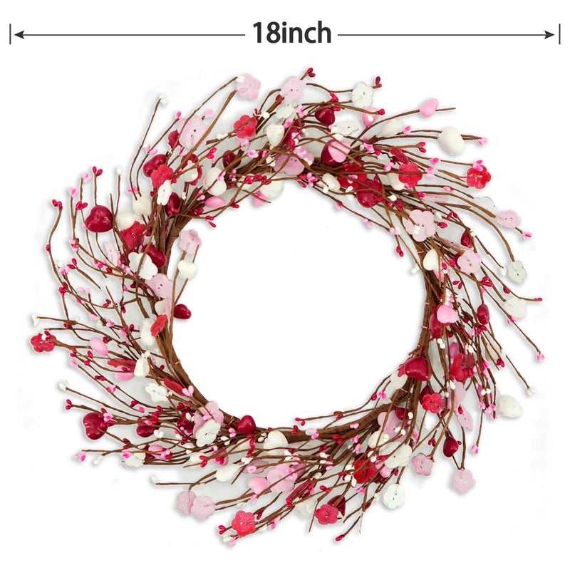 WreathDream Valentine's Day Wreath for Front Door Heart Shaped Berry Wreath with Wooden Floret,Berry for Front Door Indoor Outdoor Wedding Anniversary Party Home Wall Window Festival Decoration - Image 3