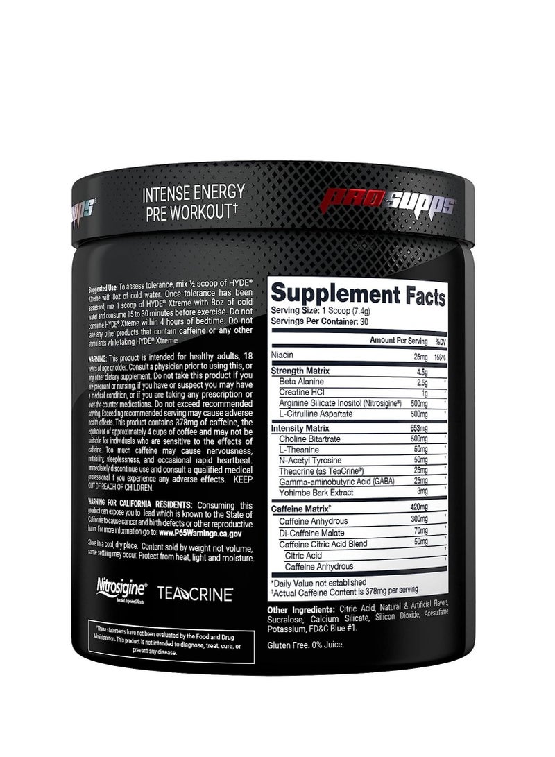 ProSupps Hyde Xtreme Energy Pre-Workout Powder Blue Razz 30 Servings (210g) - Image 2