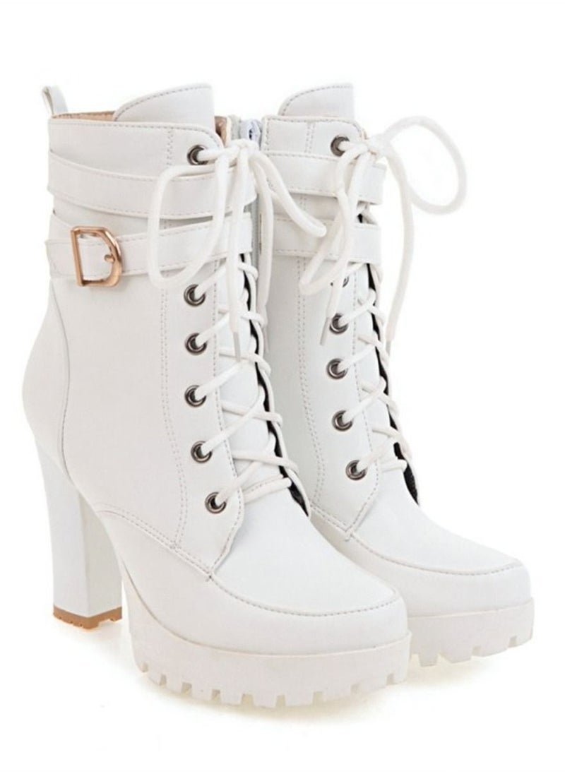 Loquat Fashion Ankle Boots With Belts White  - Image 1