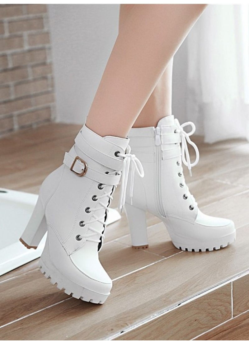 Loquat Fashion Ankle Boots With Belts White  - Image 2