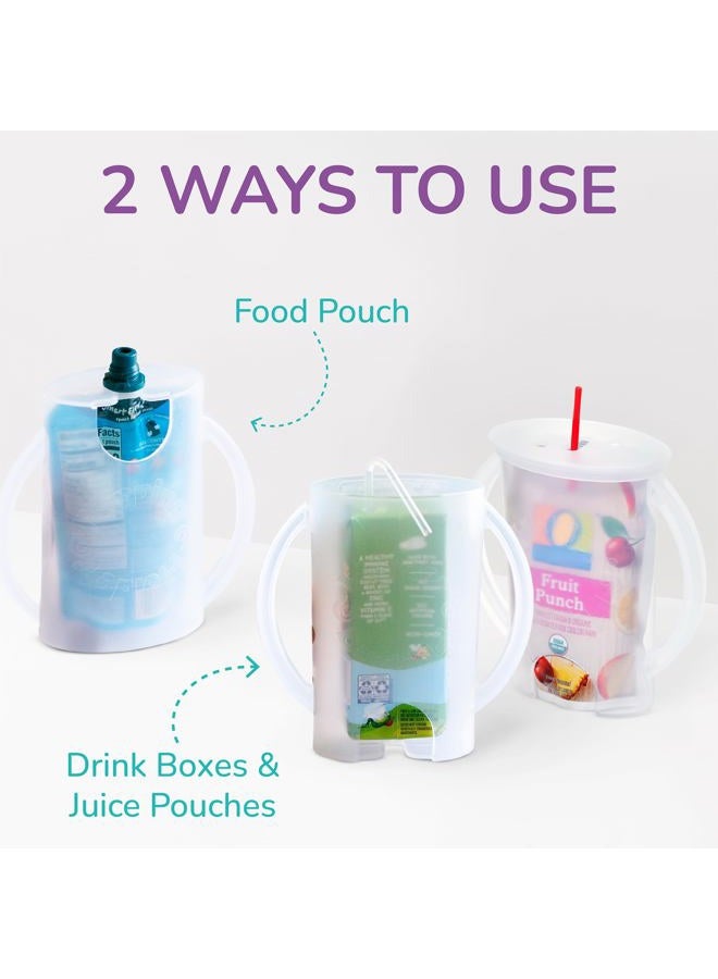 Flipping Holder DELUXE with lid for Food Pouches & Juice Boxes - Multipurpose Design with Cover - Prevent Messes & Support Self-Feeding - Handles for Easy Grasping - Made in USA (Green/Pink (2-Pack)) - Image 5
