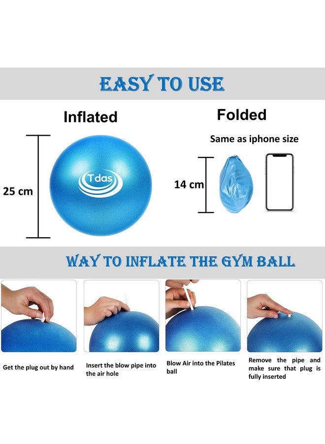 Tdas Polyvinyl Chloride (Pvc) Mini Gym Ball - 25 Cm Exercise Ball With Inflatable Straw Home Gym Swiss Yoga Fitness Physiotherapy Physio Massage Balls Birth Pregnancy Pilates (Blue, 25 Cm) - Image 3