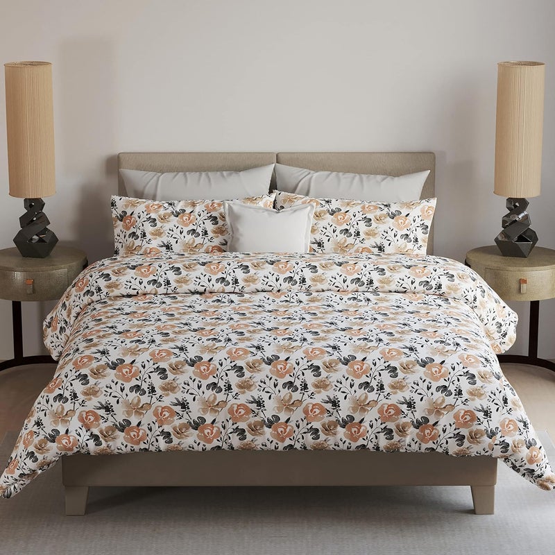 LABHAM Easy Living 180TC 100 Cotton Abstract Print Super Soft Double Bed King Size Bedsheet 108 x 108 with 2 Pillow Covers White Peachel09peach