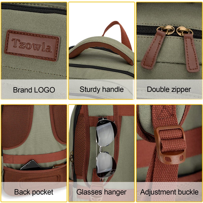 Tzowla Canvas Laptop Backpack, Bag for Men Women,Travel Work Rucksack Fits 15.6 Inch Laptop, Bookbag with USB Charging Port - Image 4
