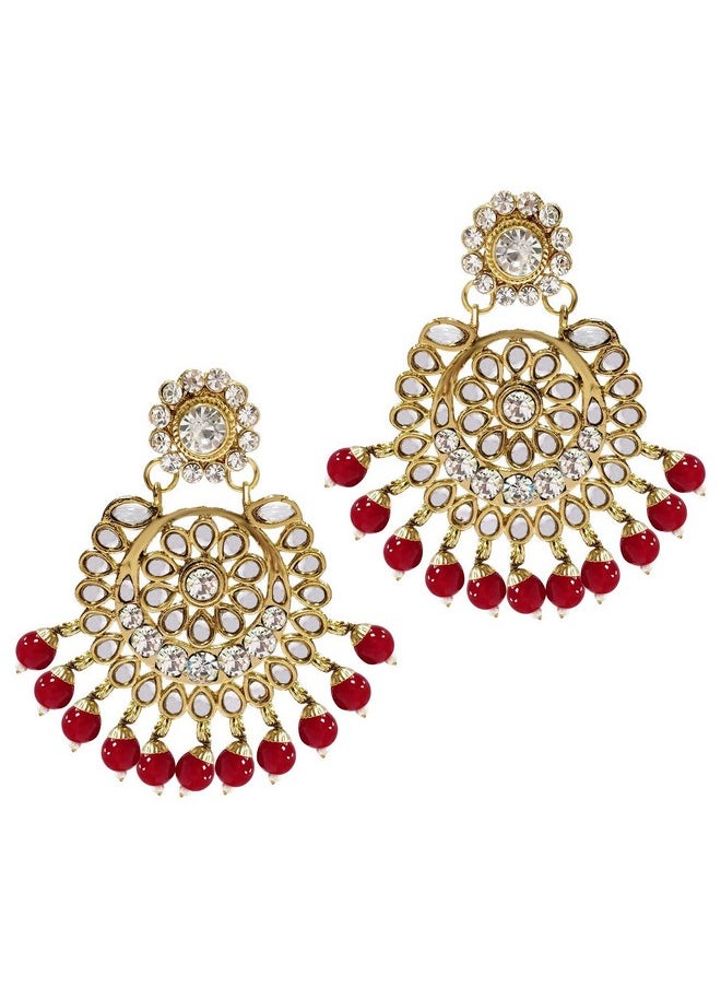 Aheli Valentines Day Gifts For Her Exquisite Design Faux Kundan Beaded Earrings Maang Tikka Set Ethnic Indian Jewelry For Women Red  - Image 5