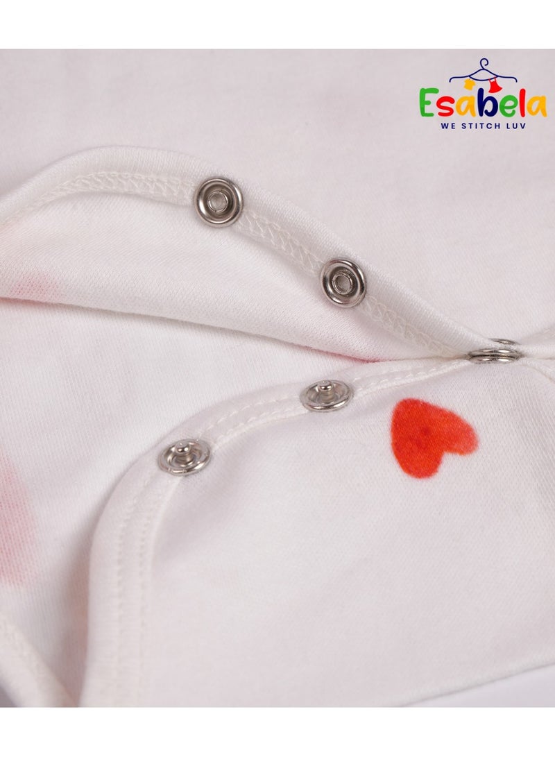 إيسابيلا طقم ملابس نوم وبدلة جسم للبنات الرضع، من القطن الناعم، مريح، جيد التهوية، ولطيف على البشرة، قماط/بدلة نوم/بدلة جسم/قطعة قماش تجشؤ/قبعة/مريلة للرضع حديثي الولادة بعمر 0+ أشهر - Image 2