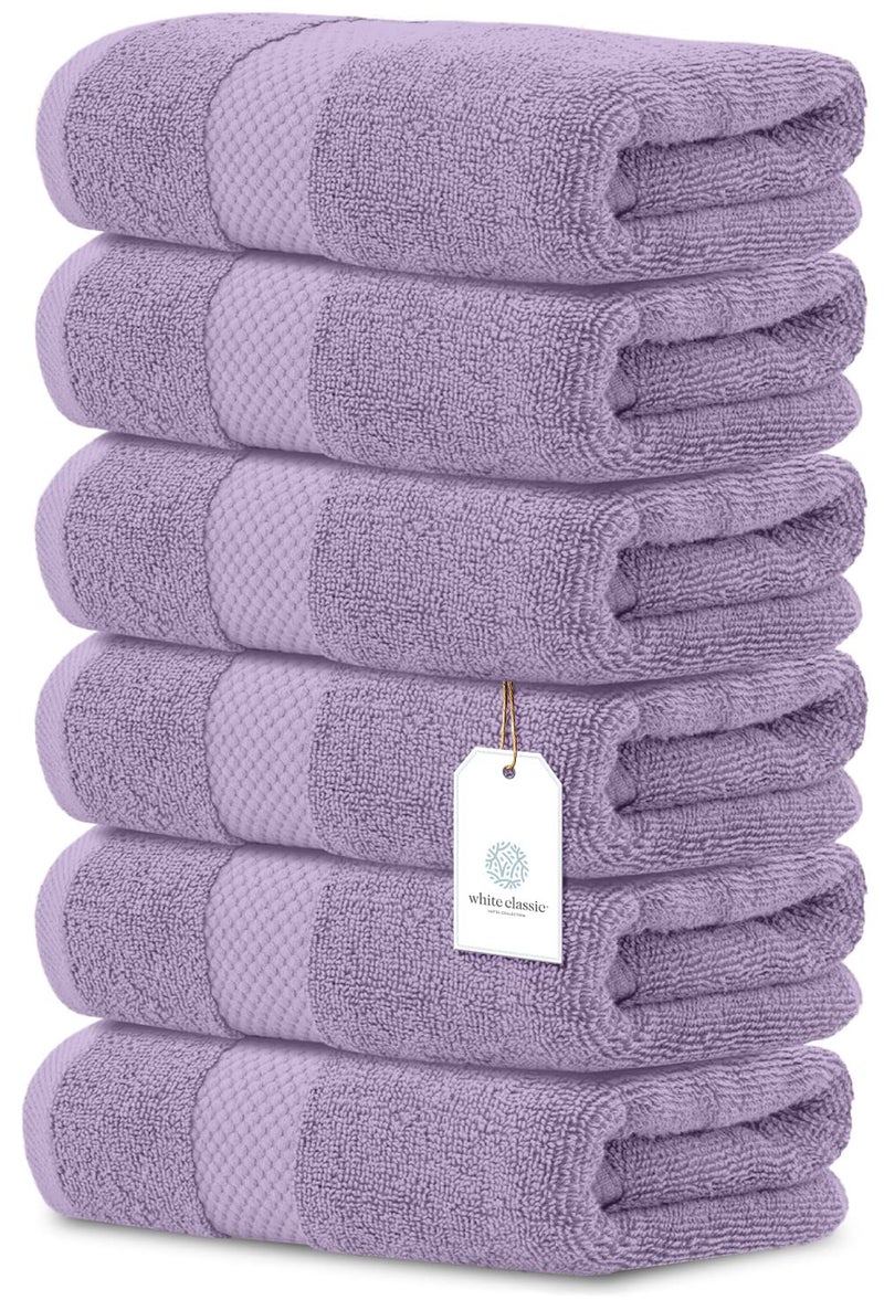 White Classic Luxury Lavender Hand Towels - Soft 100% Turkish Cotton | Highly Absorbent Hotel spa Bathroom Towel Collection | 16x30 Inch | Set of 6 - Image 2