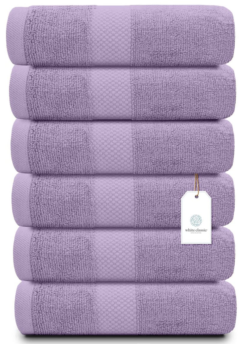 White Classic Luxury Lavender Hand Towels - Soft 100% Turkish Cotton | Highly Absorbent Hotel spa Bathroom Towel Collection | 16x30 Inch | Set of 6 - Image 1