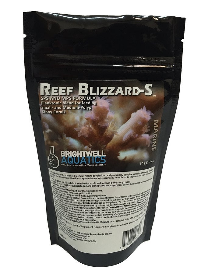 Brightwell Aquatics Reef Blizzard-S - Powdered Planktonic Blend for Feed Small and Medium-Polyp Stony Corals (RBZS50), 50g - Image 1