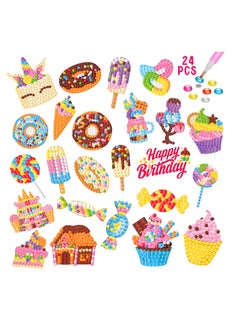 SYOSI, 24pc 5D Diamond Painting Stickers Kits for Kids, DIY Creative Stickers, Beginners Adults, Dessert Fruit Ice Cream Diamond Dots Arts and Crafts for Teens Stickers