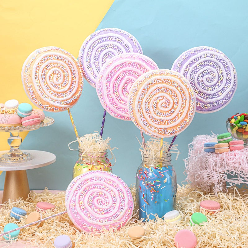 JellyArch 6 Pcs 16'' Large Candy Party Decorations Giant Lollipop Candies Prop Decor with Sticks for Christmas Tree Pastel Lollipop Photo Prop for Valentines Birthday Candy Party(Macaron Color) - Image 1