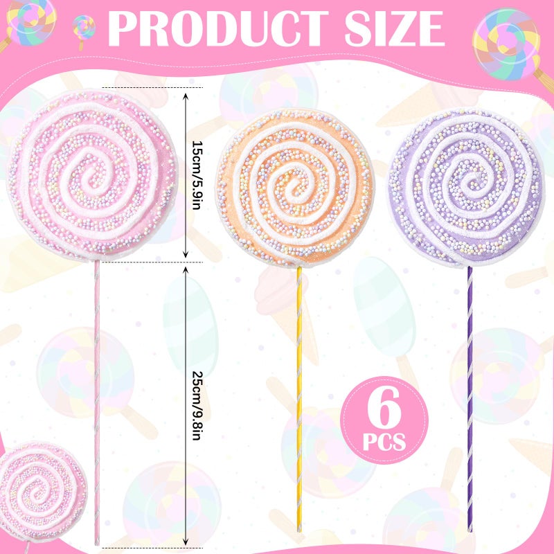 JellyArch 6 Pcs 16'' Large Candy Party Decorations Giant Lollipop Candies Prop Decor with Sticks for Christmas Tree Pastel Lollipop Photo Prop for Valentines Birthday Candy Party(Macaron Color) - Image 2