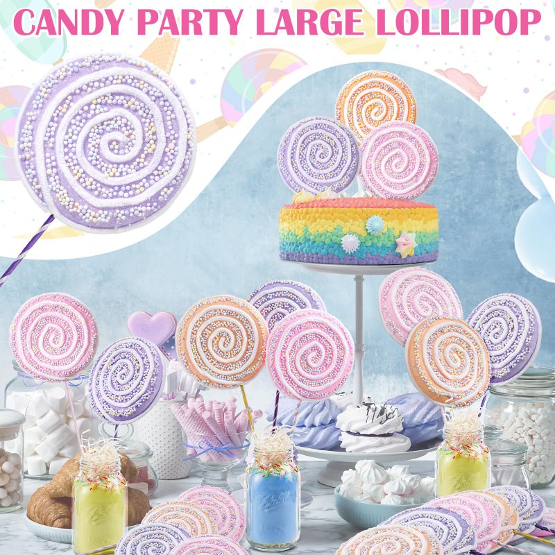 JellyArch 6 Pcs 16'' Large Candy Party Decorations Giant Lollipop Candies Prop Decor with Sticks for Christmas Tree Pastel Lollipop Photo Prop for Valentines Birthday Candy Party(Macaron Color) - Image 4