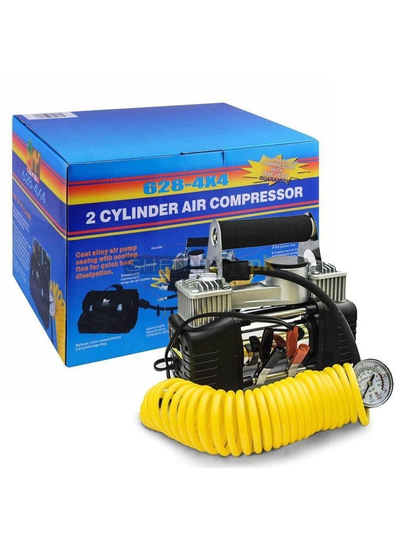 camel 628 4x4 Double Cylinder Tyre Inflator Portable Air Compressor Extension Coil air Hose with Pressure Gauge - Image 1