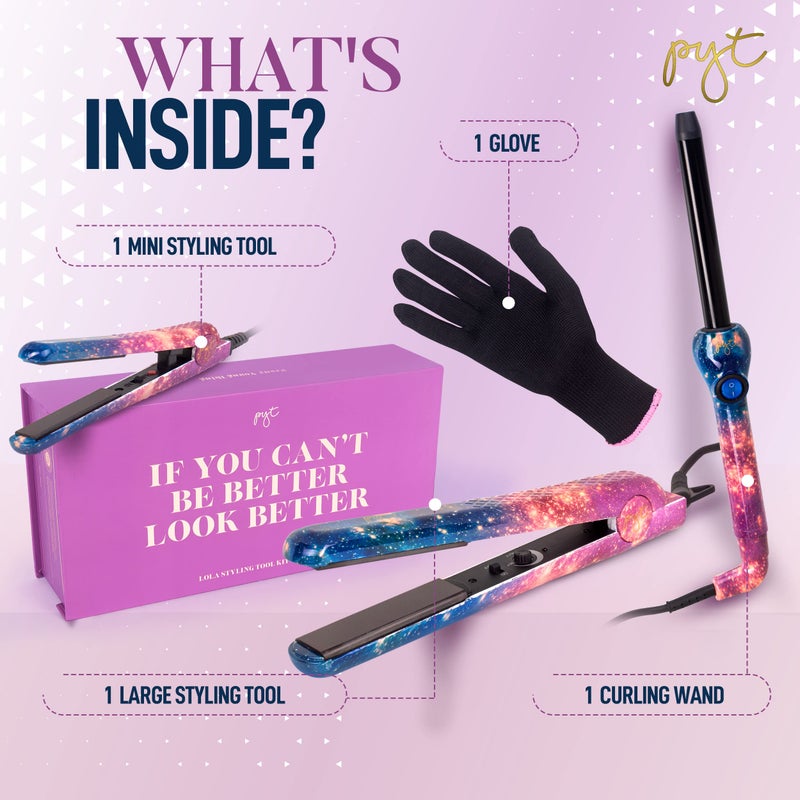 PYT Lola Tool Kit 1.25 Flat Iron 1 Curling Wand 19 mm 1 Mini Hair Straightener - Image 2
