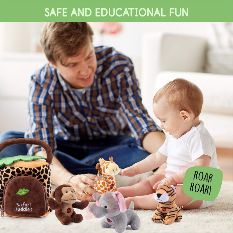 Plush Creations Talking Plush Jungle Animals Set: 4 Soft Safari Toys - Elephant, Monkey, Giraffe, Tiger & Jungle House Carrier - Image 5