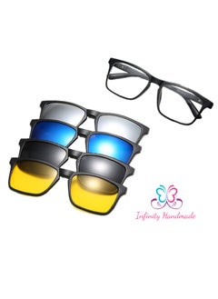 Generic Unisex sunglasses featuring a TR90 base frame with four magnetic replacement lenses in various colors, polarized sunglasses, superior UV400 protection, and an elegant leather case, perfect for a special gift. Exclusively from INFINITYHANDMADE.  - Image 1