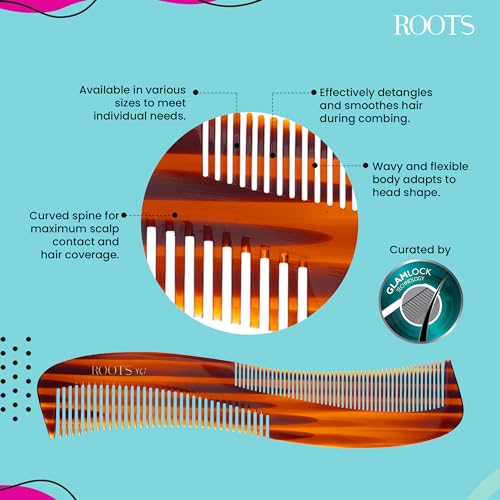 ROOTS Yoga Hair Comb | Dual Teeth For Styling & Detangling | Rounded Teeth prevent Hair & Scalp damage | For Women with Straight & Wavy Hair | Wet & Dry use | Length - 8.5 Inch | Model No - YC7 - Image 2