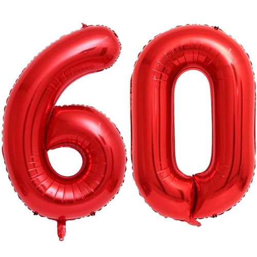 Lovoir Red 60 Number Balloons 40 Inch Giant Number 60 Balloons Foil Mylar Helium Red Number Balloons for 60th Birthday Party Supplies Anniversary Event Celebration Decorations - Image 1