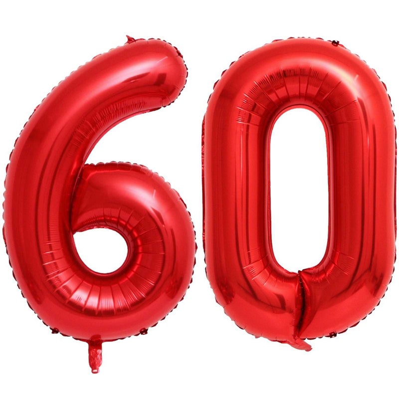 Lovoir Red 60 Number Balloons 40 Inch Giant Number 60 Balloons Foil Mylar Helium Red Number Balloons for 60th Birthday Party Supplies Anniversary Event Celebration Decorations - Image 3