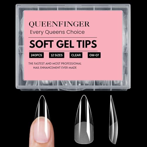 QUEENFINGER 240PCS Soft Gel Nail Tips with Box – Clear Gel X Nail Tips Full Cover Fake Nails Soft Acrylic Tips for Nail Extension Manicure at Home or Salon DIY Use for Women and Girls (07) - Image 1