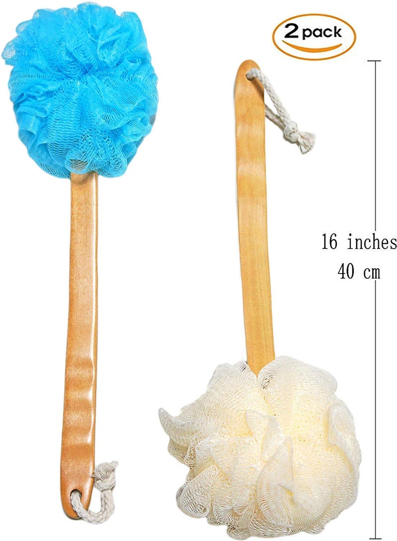 JINS-Hung 2-Pack Shower Loofah Body & Back Scrubber - Exfoliating Loofah luffa loofa Bath Brush On a Stick - with Long Wooden Handle Back Brush for Men & Women - Easy Reach Body Wash & Lotion Applicator - Image 3