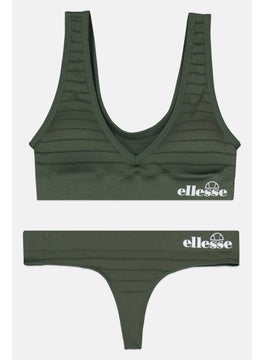 Ellesse Women 2 Pcs Brand Logo Bralette And Thong Set, Green  - Image 1