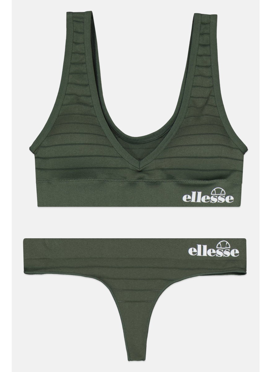 Ellesse Women 2 Pcs Brand Logo Bralette And Thong Set, Green  - Image 1