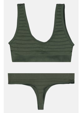 Ellesse Women 2 Pcs Brand Logo Bralette And Thong Set, Green  - Image 2