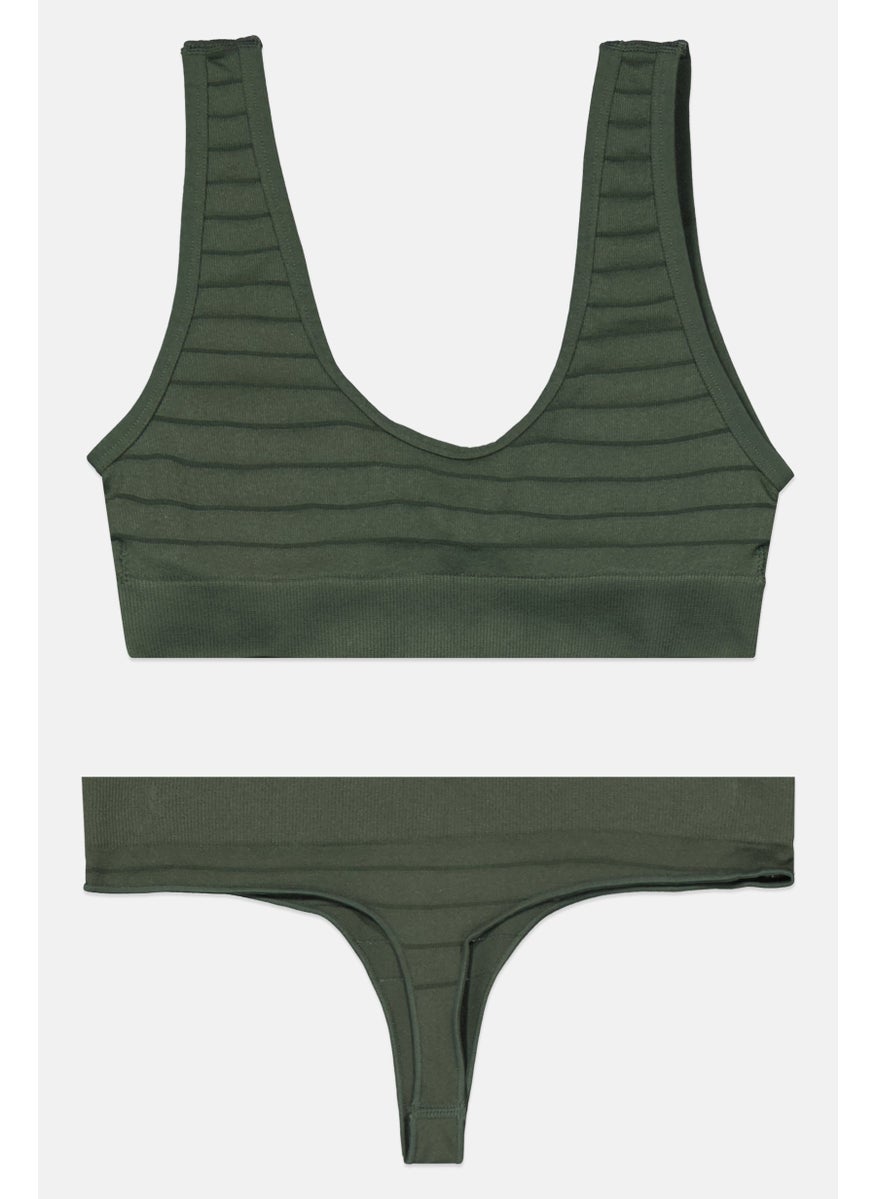 Ellesse Women 2 Pcs Brand Logo Bralette And Thong Set, Green  - Image 2