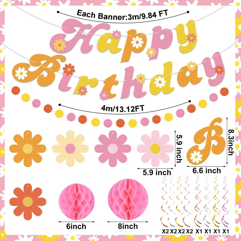 Maniaacer Daisy Groovy Party Decoration Boho Happy Birthday Banner Hanging Swirls and Honeycomb Ball Daisy Flower Paper Hanging Streamers for Boho Hippie Retro Birthday Party Supplies - Image 2