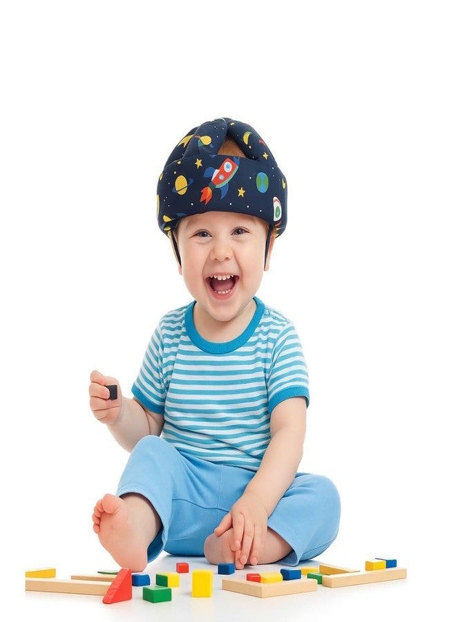 MELVIS Baby Safety Helmet for Crawling & Walking | Soft Cushion Head Protector Helmet for Toddlers 6 Months-2 Years | Adjustable Infant Head Guard - Multi Printed Dark Blue - Image 1