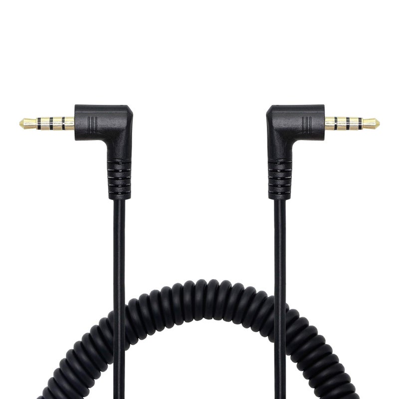 CERRXIAN 90 Degree Right Angle 3.5mm Male to Male Jack 4 Pole Extension Aux Audio Coiled Spiral Cable - Image 1