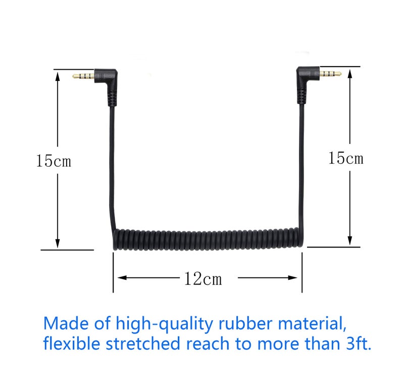 CERRXIAN 90 Degree Right Angle 3.5mm Male to Male Jack 4 Pole Extension Aux Audio Coiled Spiral Cable - Image 3