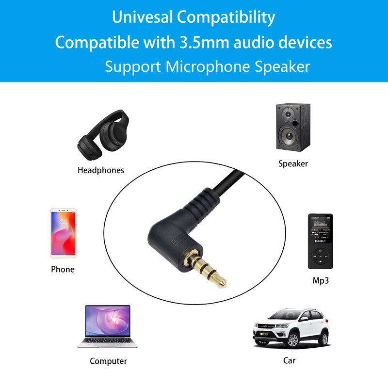 CERRXIAN 90 Degree Right Angle 3.5mm Male to Male Jack 4 Pole Extension Aux Audio Coiled Spiral Cable - Image 5